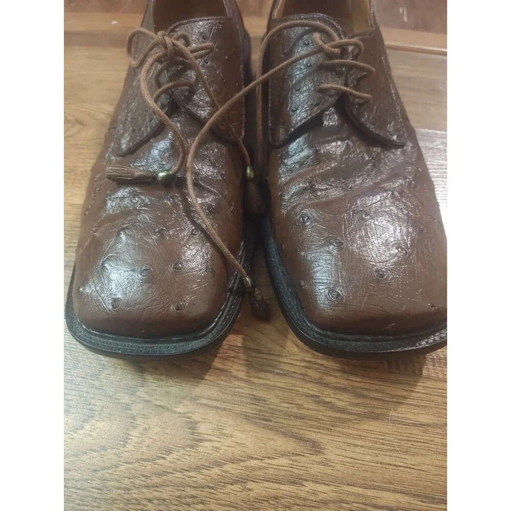 David Eden Mens Brown Ostrich Leather Dress Shoes Derby Size 9 Quill Bumps